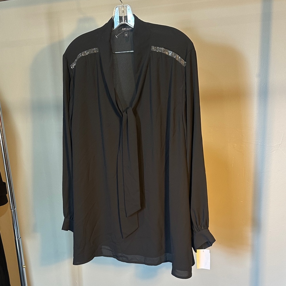Karen Kane Black Tie-Neck Blouse, new without tags